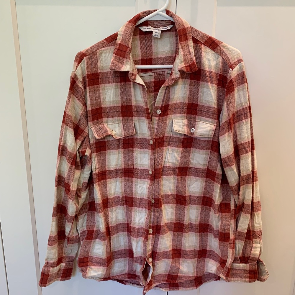 TWO Old Navy Boyfriend Flannel Shirts